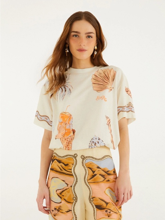 FARM Rio Tops - FARM Rio Cream Shell-Print Short Sleeve Tee